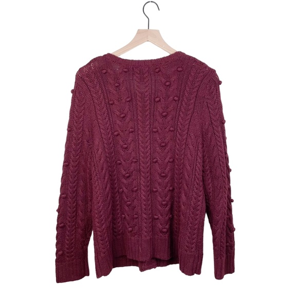 Alexandra Bartlett Burgundy Maroon Chunky Knit Sweater Wool Pom Pom Cardigan X - Picture 2 of 5